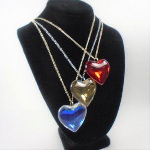 6-Pack Colorful Large Glass Heart Necklace Lot
